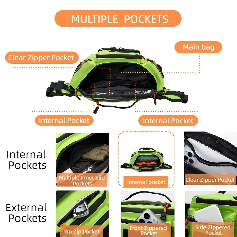Large Capacity Multifunctional Lure Fishing Waist Pack with Multiple Pockets, Men's Expandable Chest Bag view 3