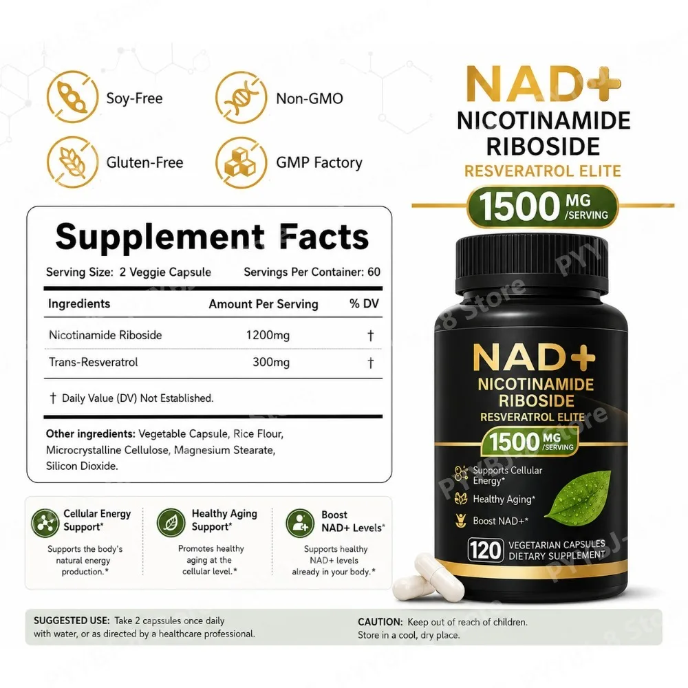 NAD+ Nicotinamide Riboside Capsules,Boost Cellular Energy & Support Healthy Aging, Elevate Body Vitality,120 Vegetarian Capsules