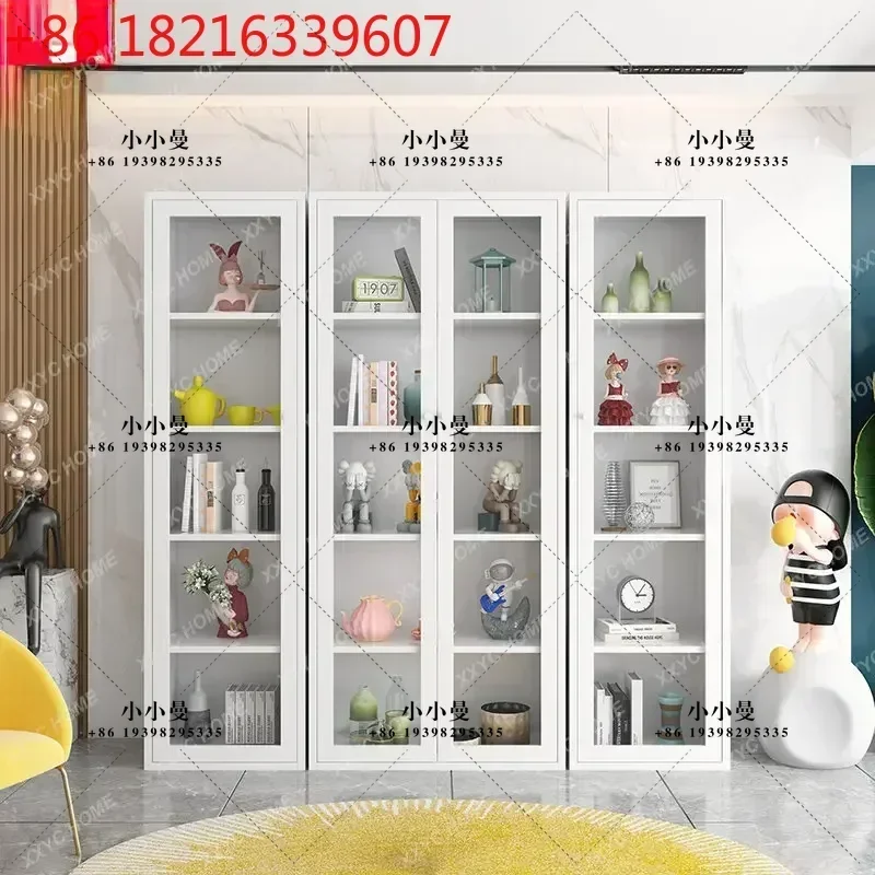 YAO Iron bookcase, glass door storage cabinet, household storage cabinet, narrow cabinet, living room, floor storage cabinet
