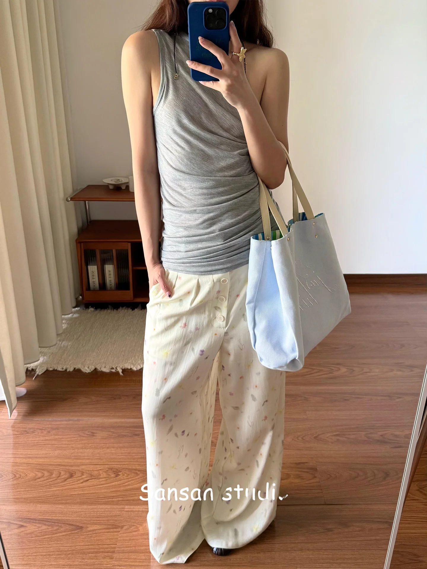 

Женские широкие брюки Laid-ba Sle, весенние, модные, с цветочным принтом, светло-коричневые, свободные, прямые, в пол, повседневные