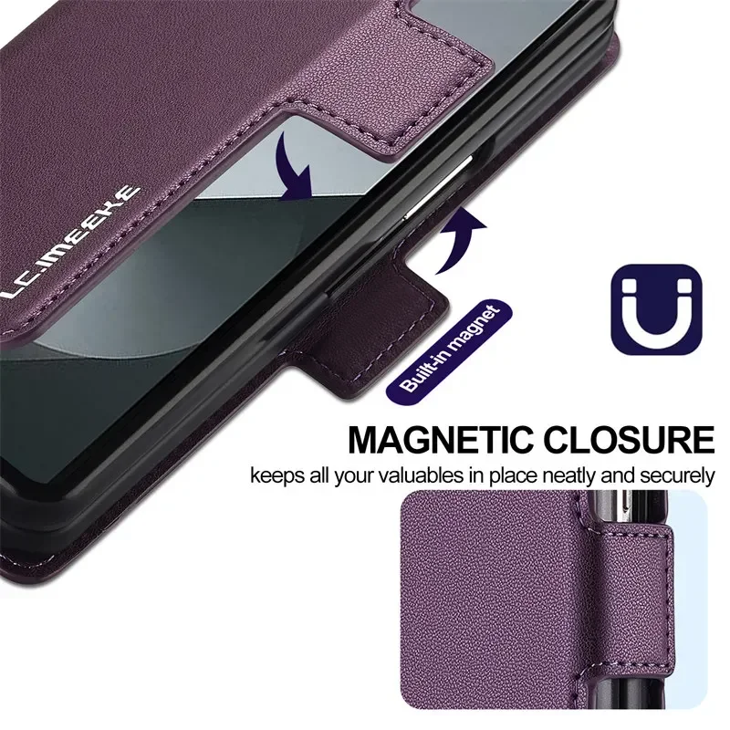 Magnetic Flip Leather Phone Case for Samsung Galaxy Z Fold 7 6 5 4 3 5G Fold6 Fold5 Fold4 Wallet Card Cover Etui Coque