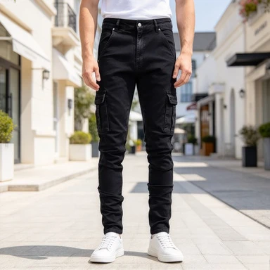 Mens Skinny Stretch Jeans with Side Pockets Slim Fit Tight Denim Pants