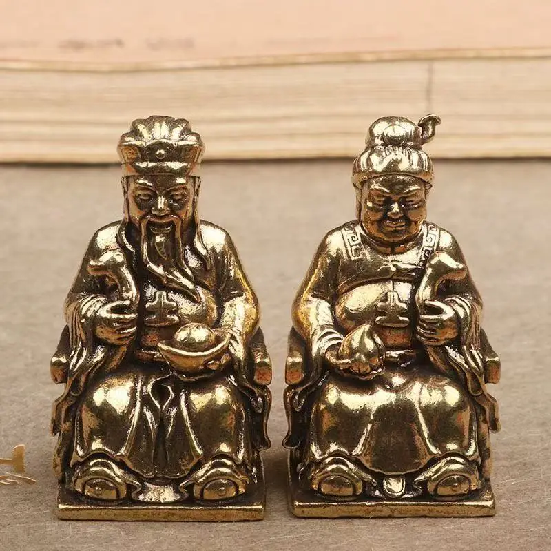 Lucky Pure Brass Ornaments Land Grandpa Grandma Statue for Home Office Car Decorations Lucky Feng Shui Safe Wealth Gifts
