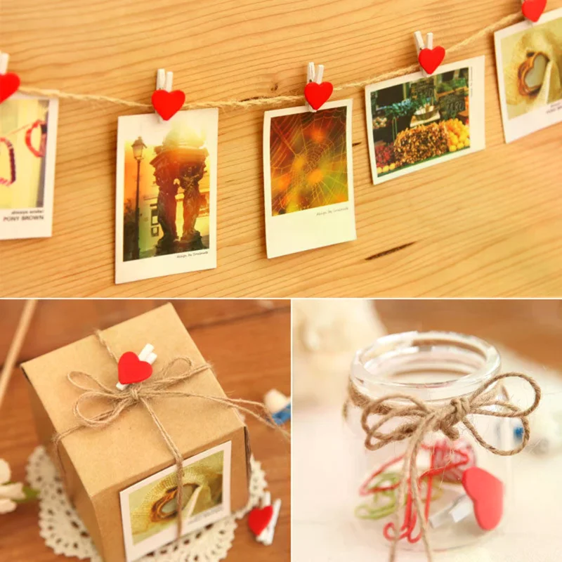 20 Pcs Stylish Wooden Red Love Heart Pegs Photo Paper Clips Wedding Decor Craft