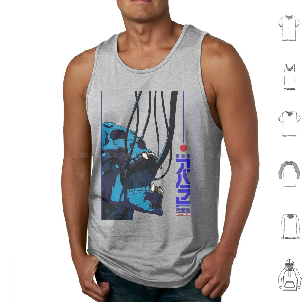 Skull Cyborg Vaporwave Urban Style Tank Tops Vest Sleeveless Cyborg Skull Glitch Vaporwave Japanese Hipster Future Fashion