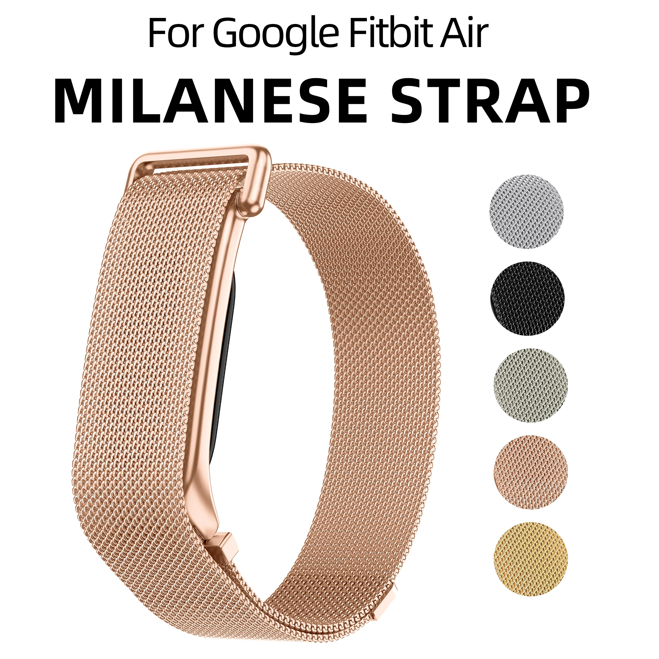 Image of Google Fitbit Air Atmungsaktives Milanaise-Armband Schnellverschluss Verstellbares Weiches Metall-Tracker-Zubehör