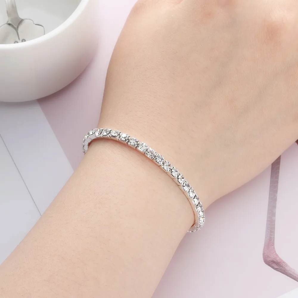 Woman Bracelet Crystal Rhinestone Stretch Bracelet Bangle Wristband Elastic Wedding Bridal Jewelry