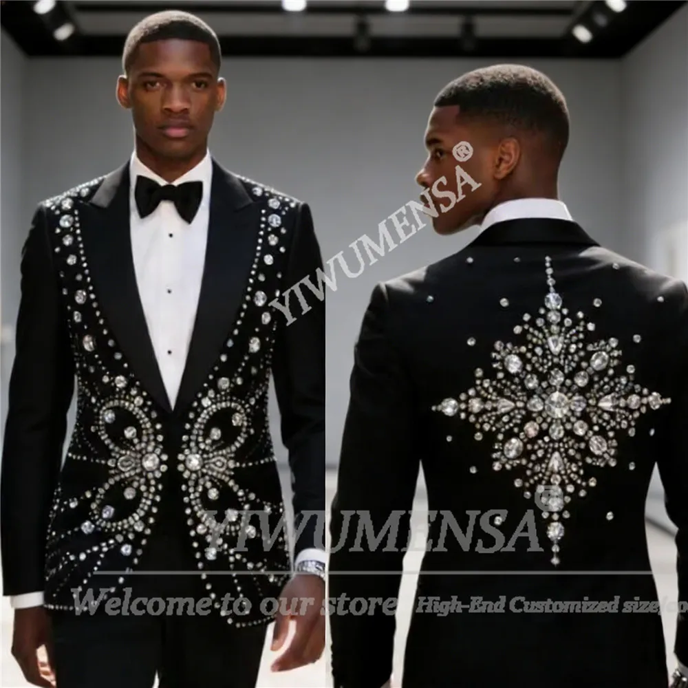 

Роскошные ювелирные изделия с камнями, мужской костюм, наряд для свадьбы, однобортный пиджак, брюки, комплект из 2 предметов, смокинги для банкета жениха, мужские наряды для ужина