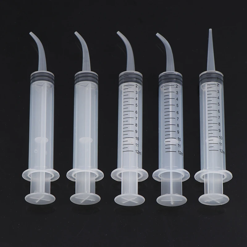 5PCS Disposable Transparent Dental Irrigation Syringe With 12ml Curved Tip Oral Hygiene Tooth Whitening Dentist Instrument