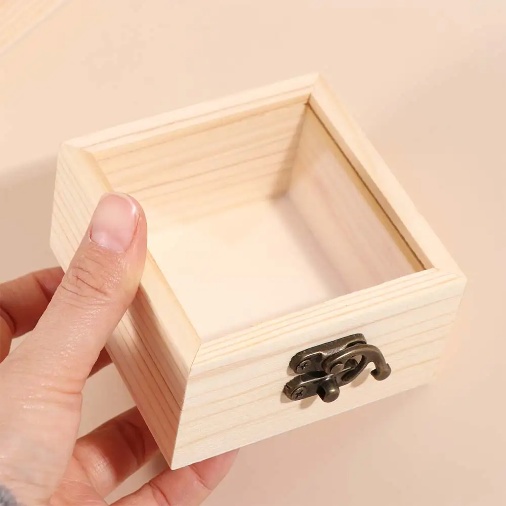 Rectangular Wooden Storage Box Retro High-Visibility Desktop Organizer with Glass Cover Decorative Candy Display Box Home