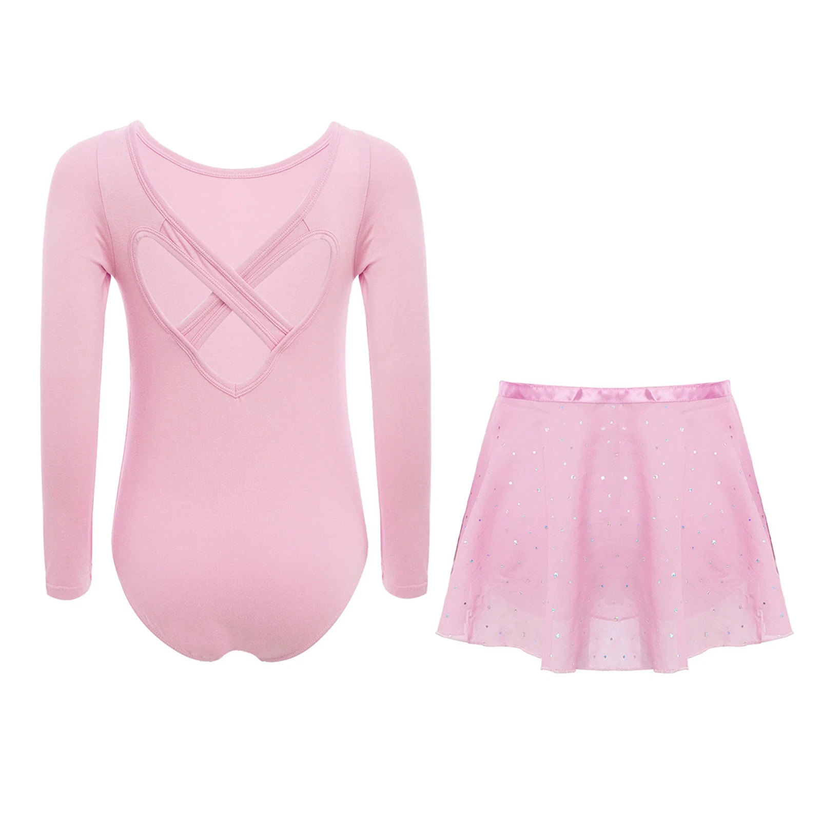 Ballet Dance Sets for Girls Kids Athletic Rhythmic Gymnastics Dance Leotard+Sequins Skirt Set Performance Competition Dancewear