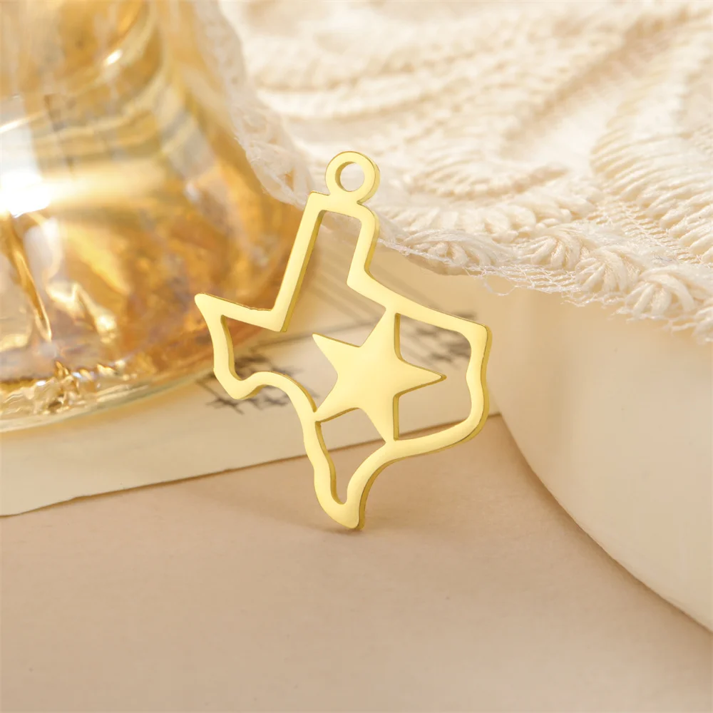 My Shape Star TEXAS Map Pendant Stainless Steel Map Charms for Necklace Bracelets DIY Jewelry Making Accessories Wholesale 10pcs