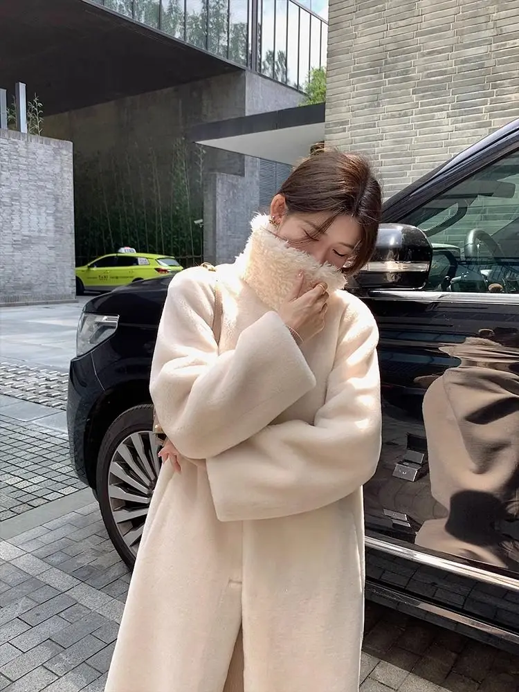 Women's Long 2024 Winter Simple High-necked Buttons Commuting Over The Knee Mao Mao Coat Long Coat