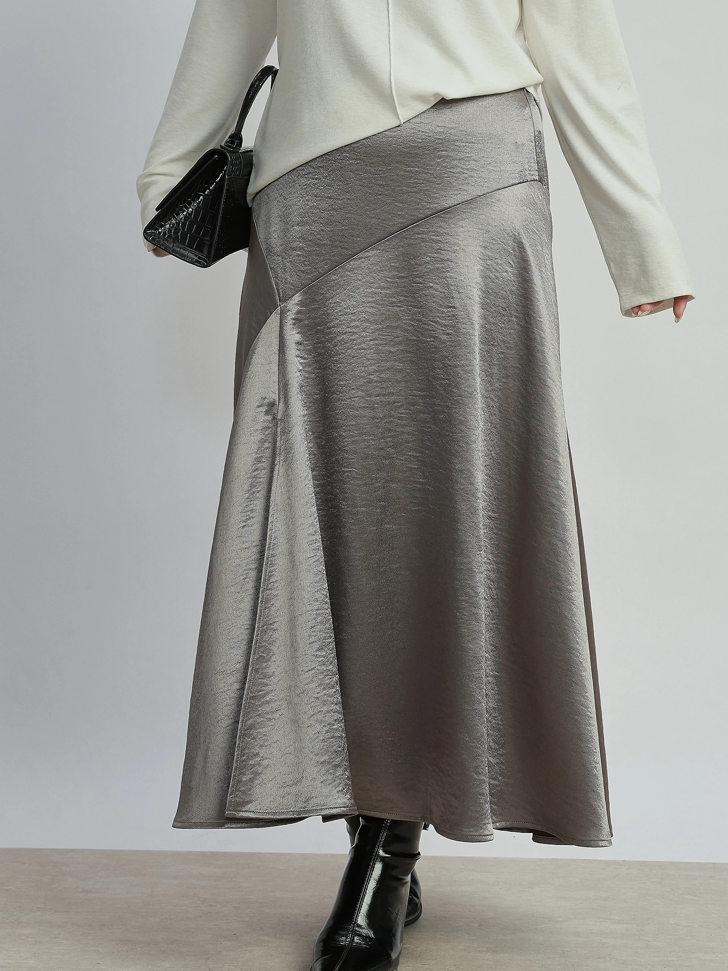 

plus Size Women's High Waist Asymmetrical Slit Satin f Skirt Spring 2026 Faion Casual A-Line Skirt for All Body pes