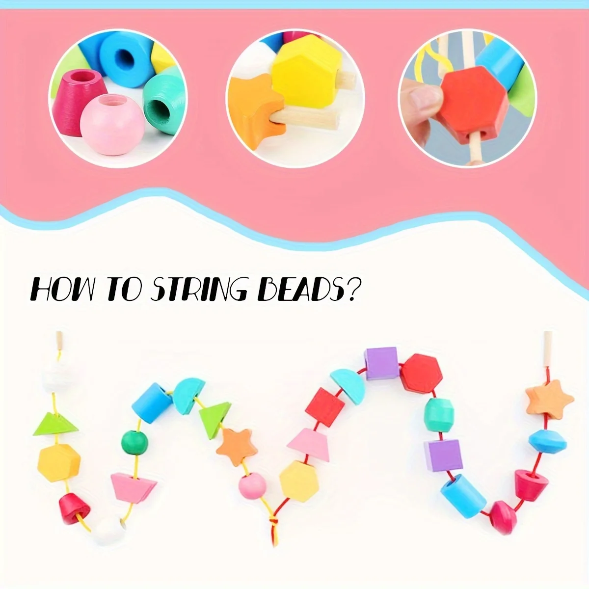 Set di giocattoli per sequenza di perline di legno, blocchi impilabili, perline di allacciatura e impilatore di forme abbinate, regali di Natale e Halloween