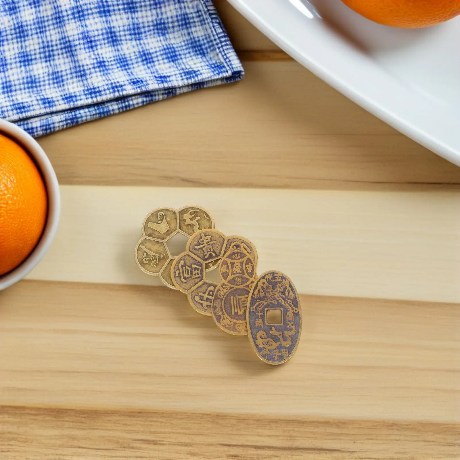 4Pcs Delicate Vintage Brass Coins Chinese Style Lucky for Feng Shui Arrangement Table Accent Wall Hanging Craft