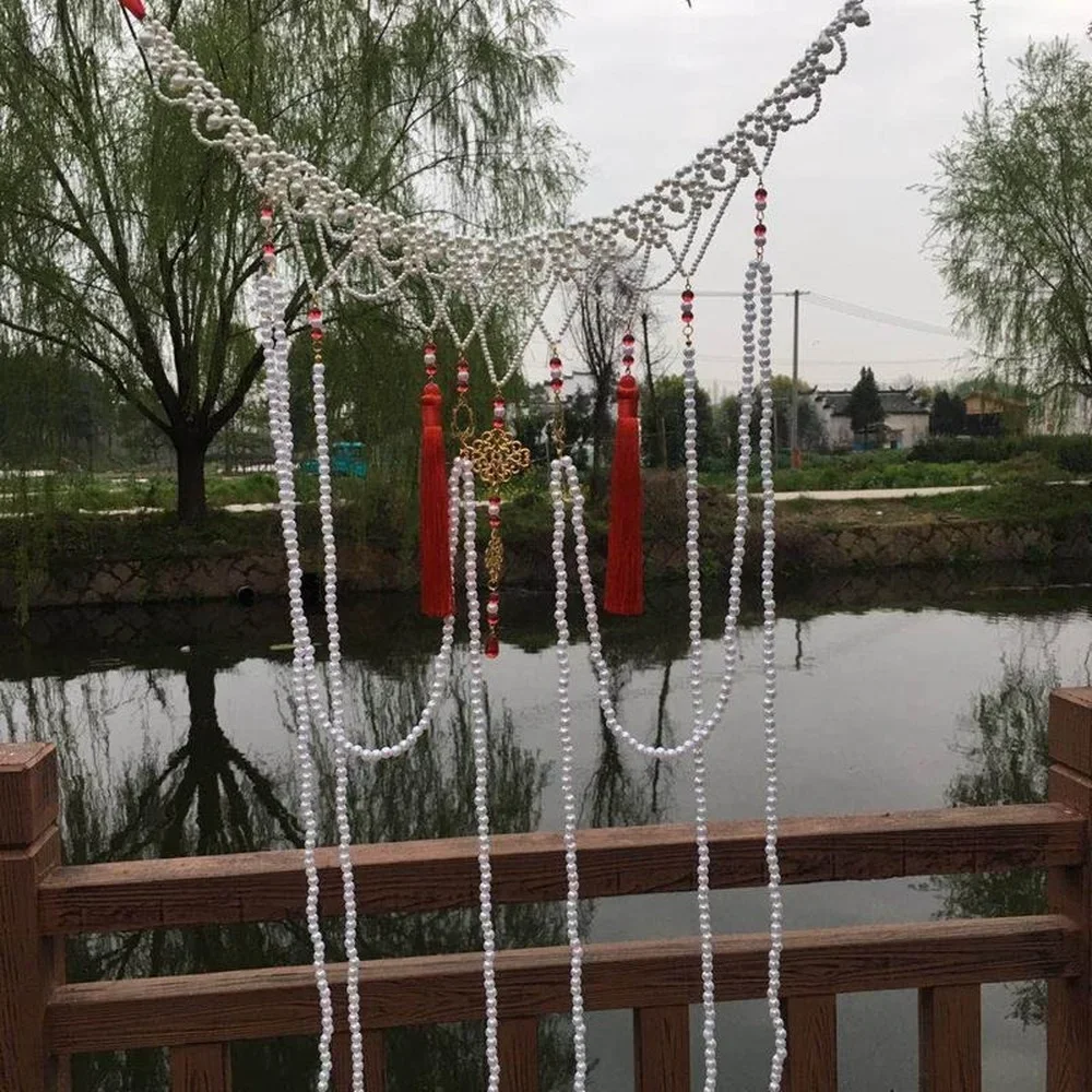 Joyería antigua, disfraz antiguo Hanfu, cadena de cintura larga, cintura blanca perla, estilo Tang, cuello sin mangas, falda de cintura, accesorios para mujer