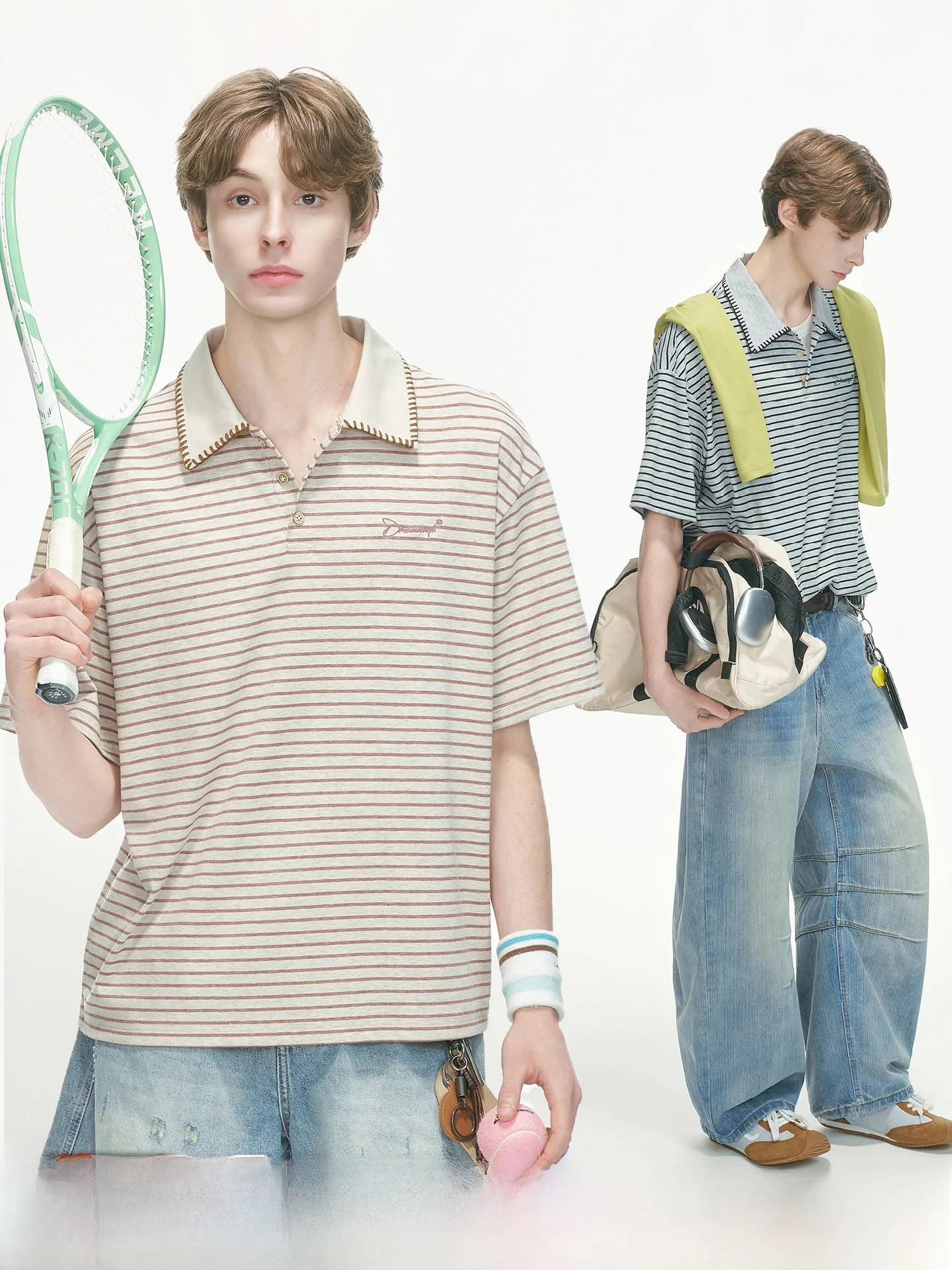 Dream Made Hand Sewn Stripe  T-Shirt Short Sleeve Lightweight Summer Mens Casual Loose Fit Breathable Comfortable Top