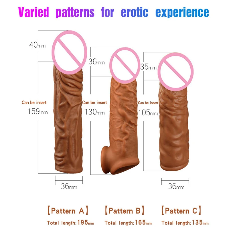 Silicone Penis Extensions Enlargement Sleeve Male Dick Erection Enhance Delay Ejaculation Condoms Cock Ring Adult Men Sex Toys