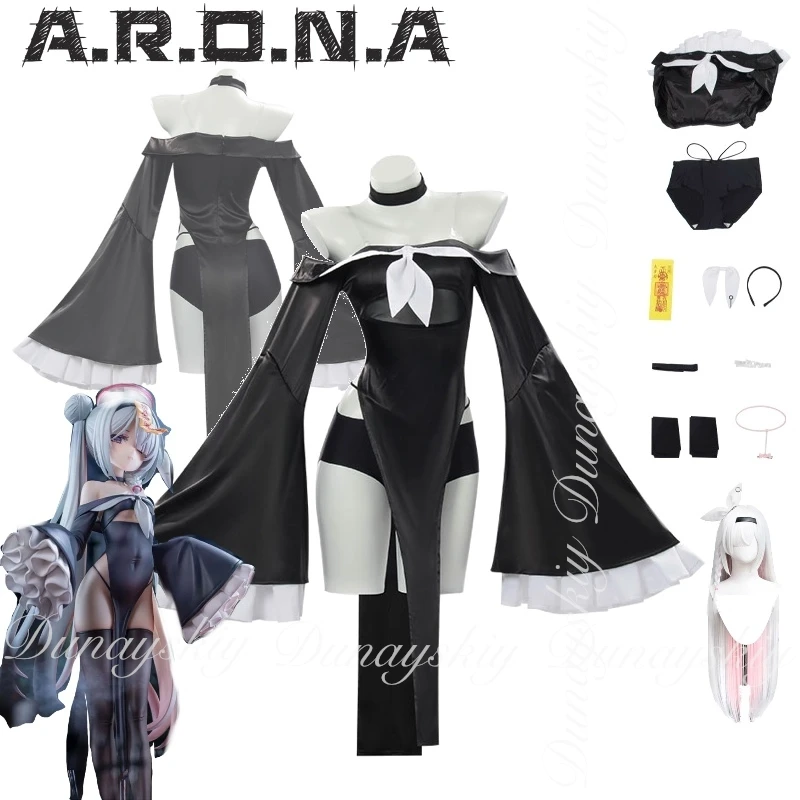 

Blue Archive Game A.R.O.N.A Косплей Частный маленький зомби Высокопроизводительный искусственный интеллект с черным платьем Косплей 코스프레 Все комплекта
