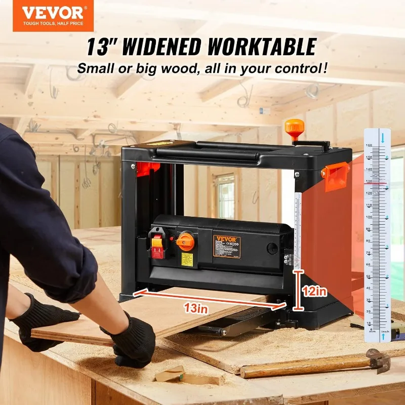 VEVOR Power Benchtop Planers، ثلاث شفرات، سرعتان، مسوي سمك طاولة العمل بعرض 13 بوصة