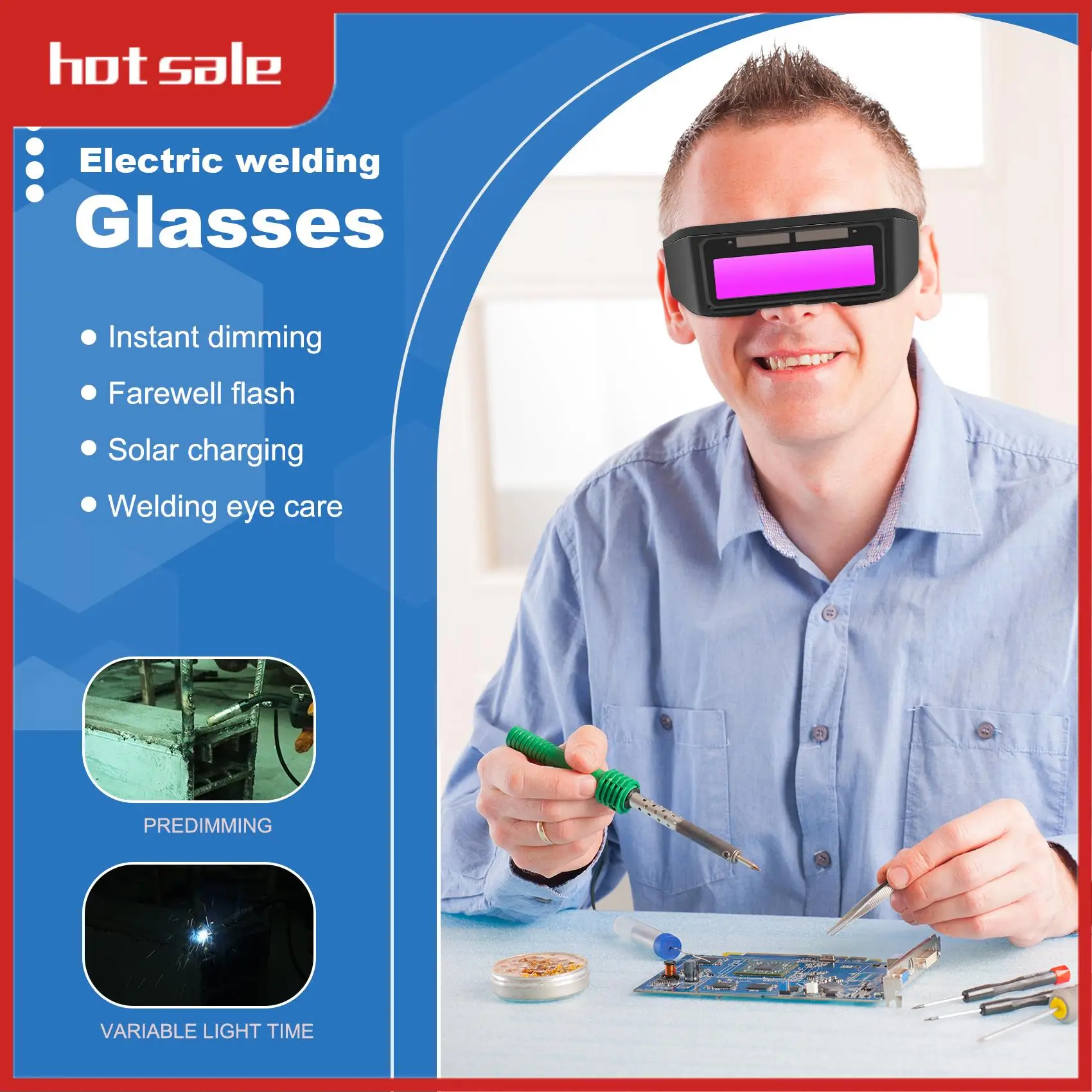 

AT48-Automatic Photoelectric Welding Glasses Solar Powered Auto Darkening Welding Mask Helmet Eye Goggle Welding Glass