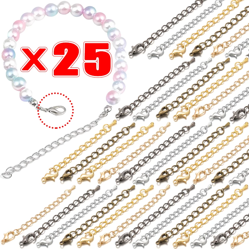 DIY Metal Lobster Tail Chain Bracelets Alloy Lobster Buckle Lengthening Chain Jewelry Making Link Clasp Necklace Extended Chains