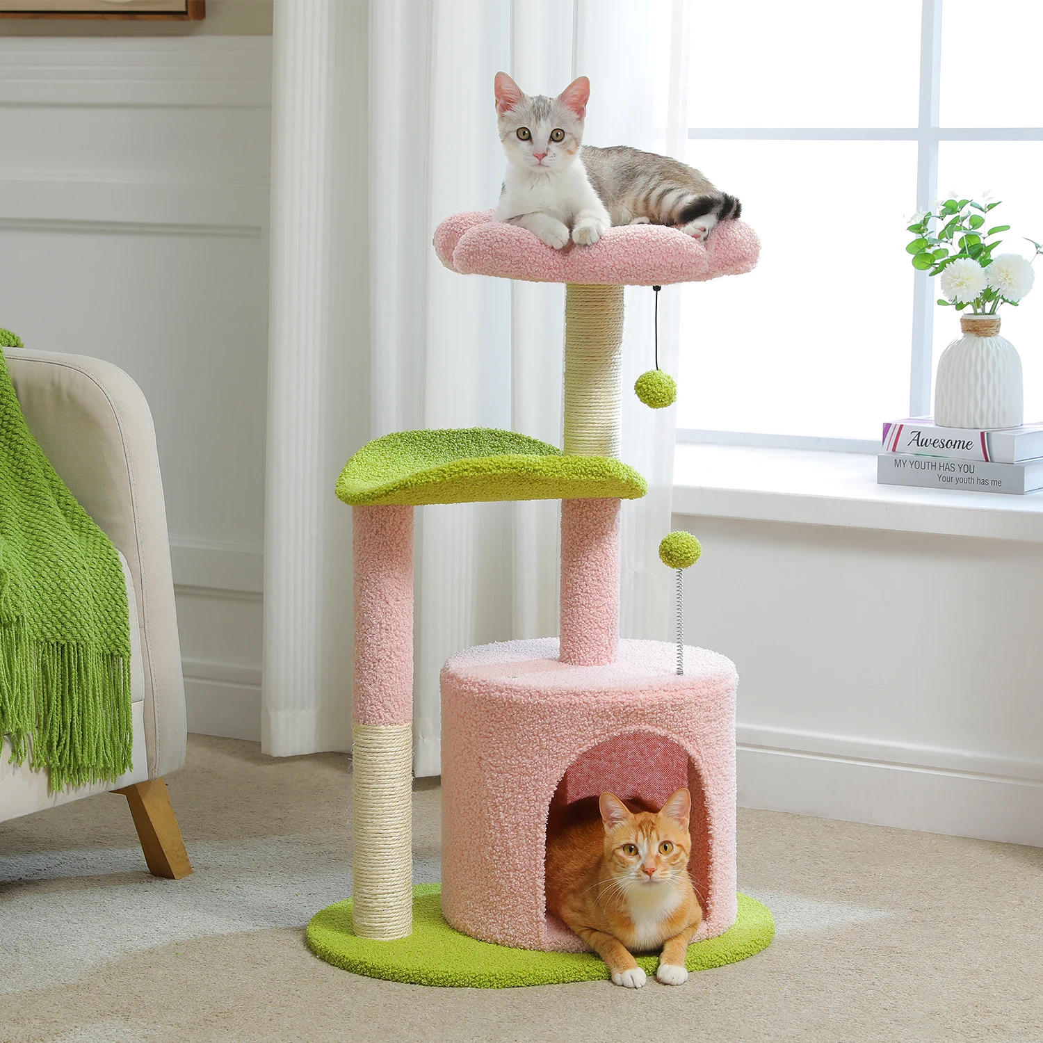 

Small Cat Tree Purple Flower Cat Tower with Condo Cat Scratcher Scratching Post for Cat Bed Pet Products Cat Toy