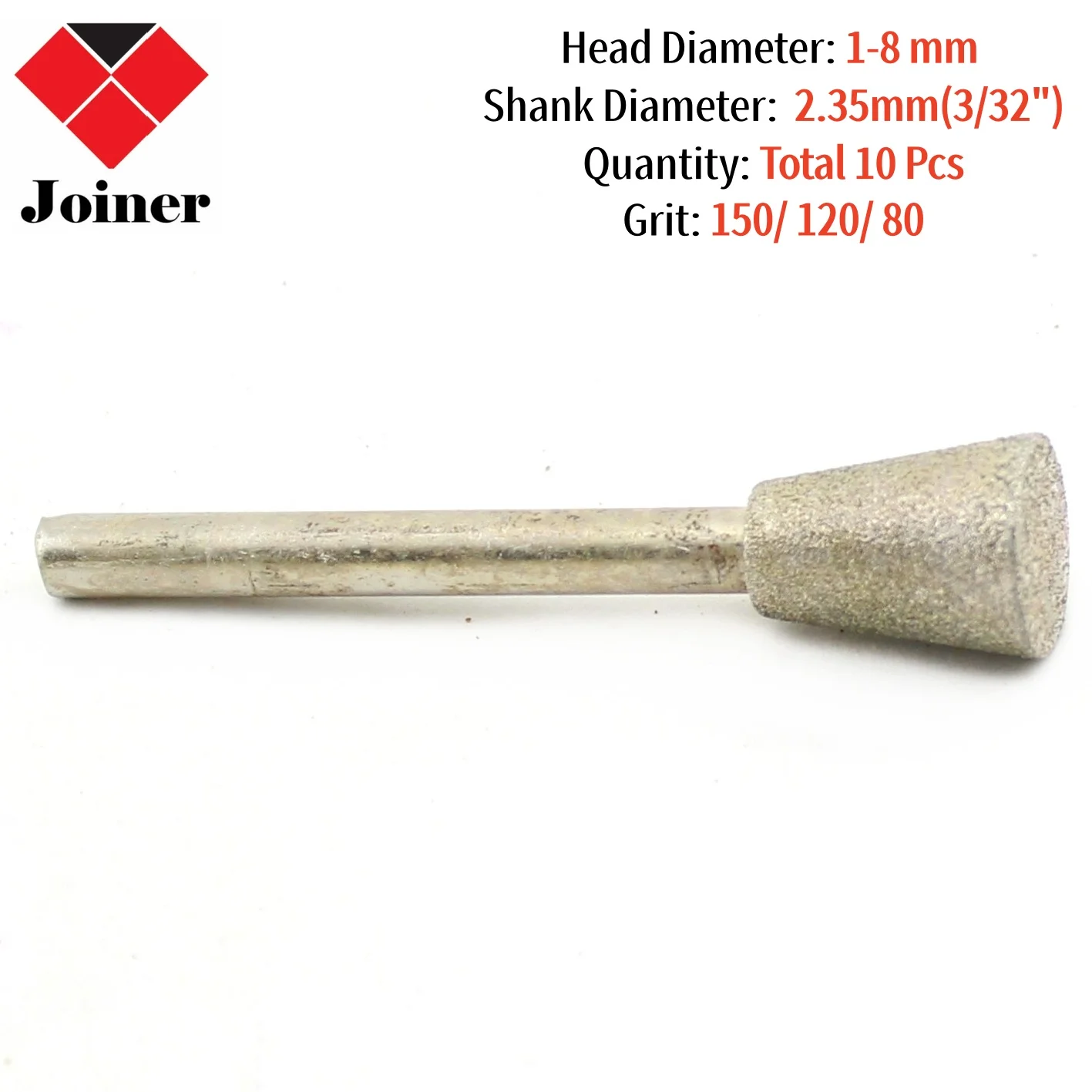 10Pcs 1-8mm INVERTED CONICAL Diamond Grinding Head Bits Jade Carving Burrs Lapidary Tools for Stone Gemstone