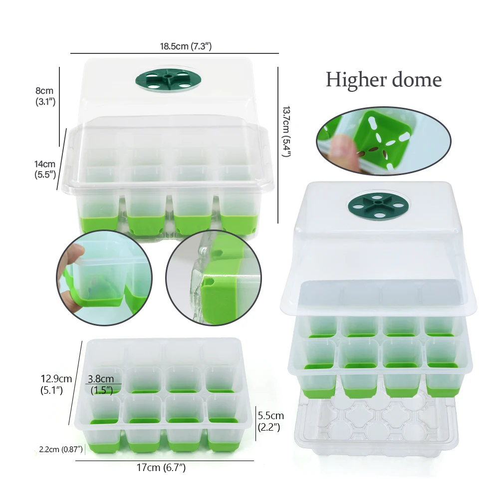 New 12-Cell Seed Starter Tray with Transparent Cover Adjustable Vents TPE Pot for Indoor Herb Seedling Transplanting Germination