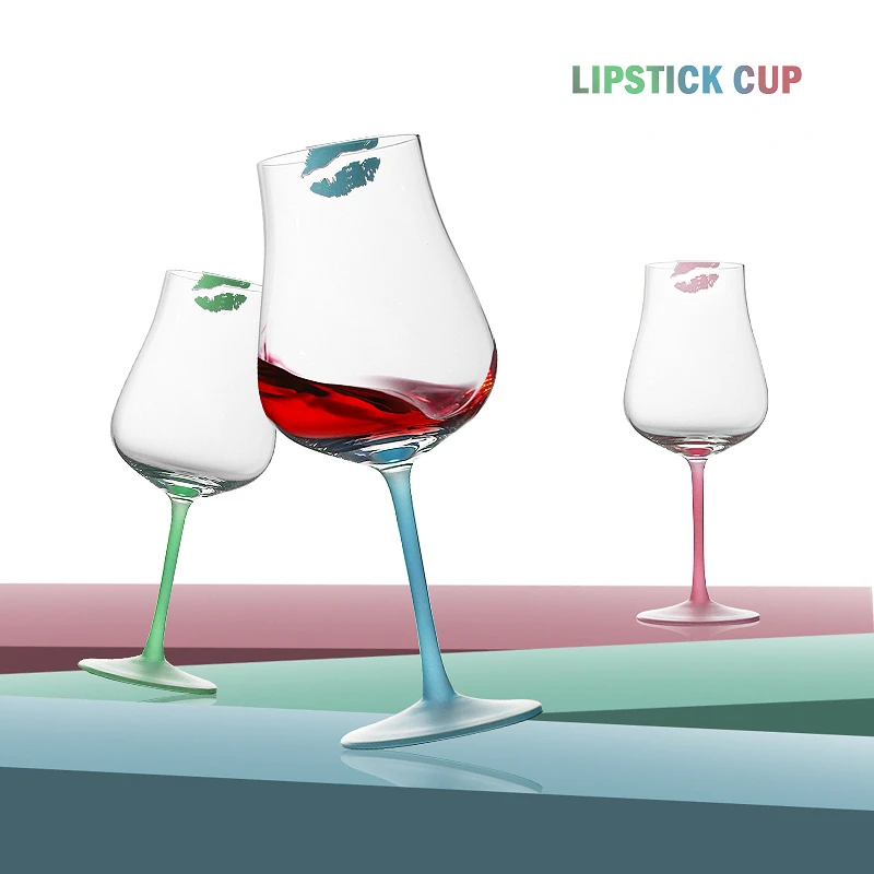 European Romance Color Lip Print Red Wine Glass Crystal 700ml High Capacity Colour Lipstick Cup Big Belly Sherry Goblet Gift Box