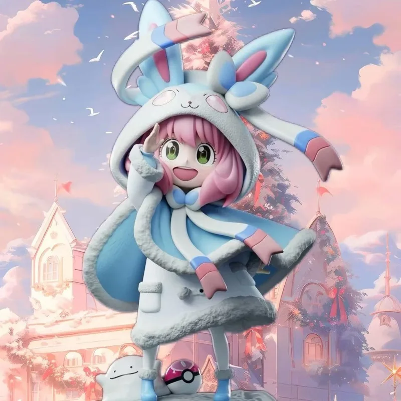 18 سنتيمتر PokéMon Eevee × الأسرة أنيا مزور كما Sylveon أنيا تأثيري الجنية Eevee أنيمي ألعاب شخصيات الحركة الهدايا