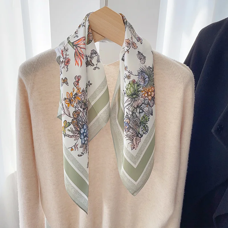 シルクスカーフ-65-センチメートルデジタル印刷女性の新しいスタイルエアコンルームショールネクタイファッショナブルなブランドユニセックス夏