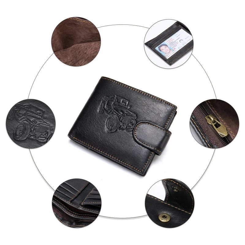 New Men's Genuine Cow Leather Wallet Short Card Holder Man Purse Male Vintage Pocket For Men