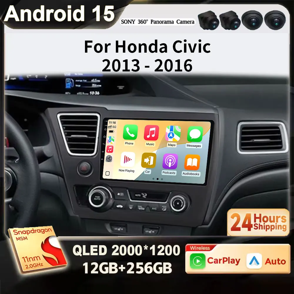 

Автомагнитола для Honda Civic 9 (2013-2016) на Android 15, 2K QLED, с беспроводным CarPlay, GPS, Wi-Fi, 4G, Bluetooth