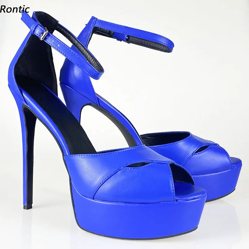 

Rontic Женские сандалии ручной работы на платформе с ремешком на щиколотке Сексуальные туфли на шпильке с открытым носком Великолепные синие, розовые, красные туфли для вечеринок Размер США 5-20