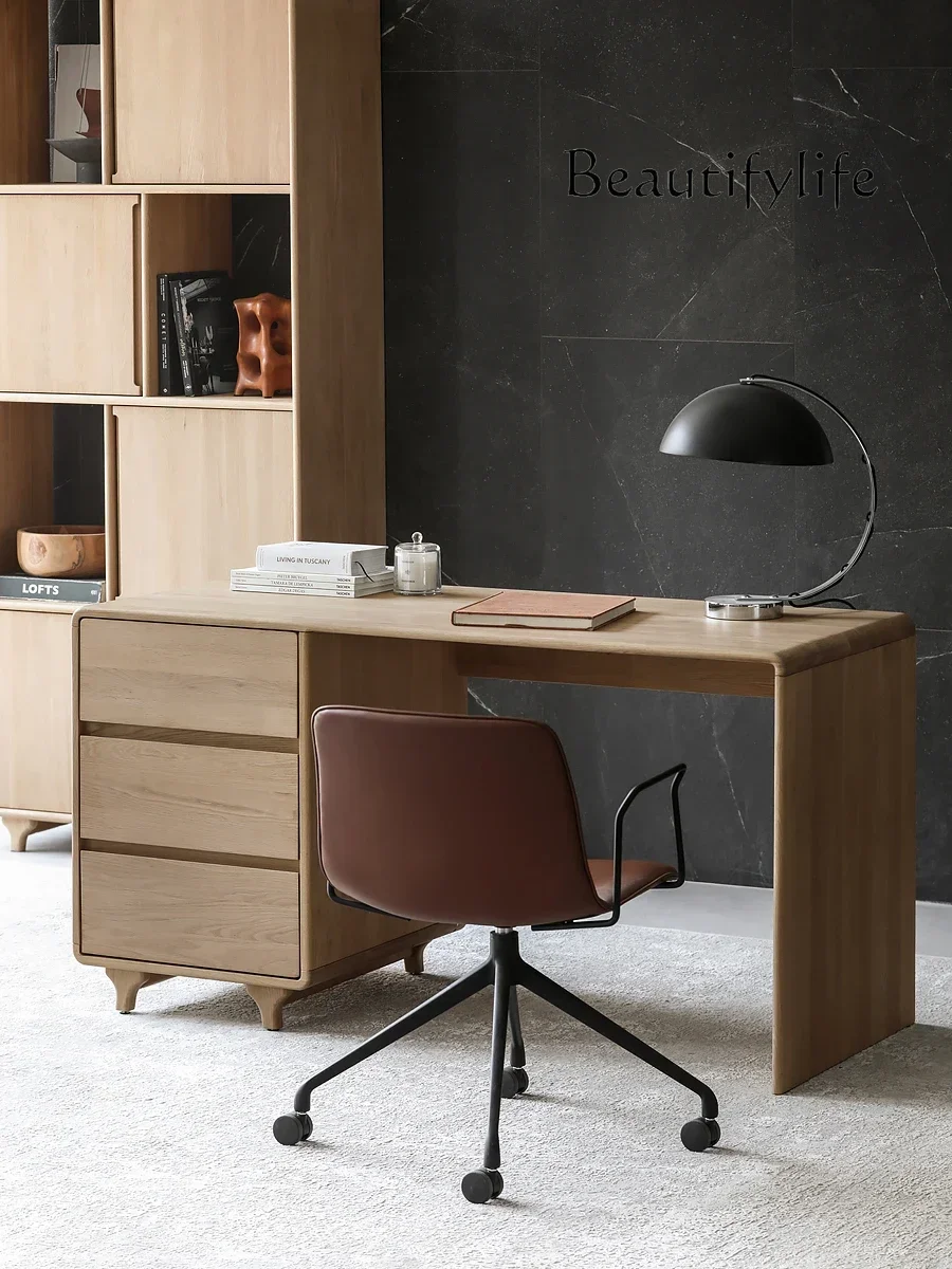 

BJ Chinese Office Modern Simple Home Study Table Wabi Sandy Wind Solid Wood Household Three Drawing Desk