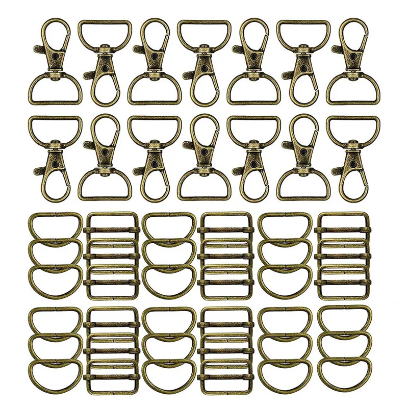 56Pcs Keychain Hooks with D Rings Set Purse Hardware for Bag Making Lanyard Snap Hooks Swivel Clasps with Slide Buckle