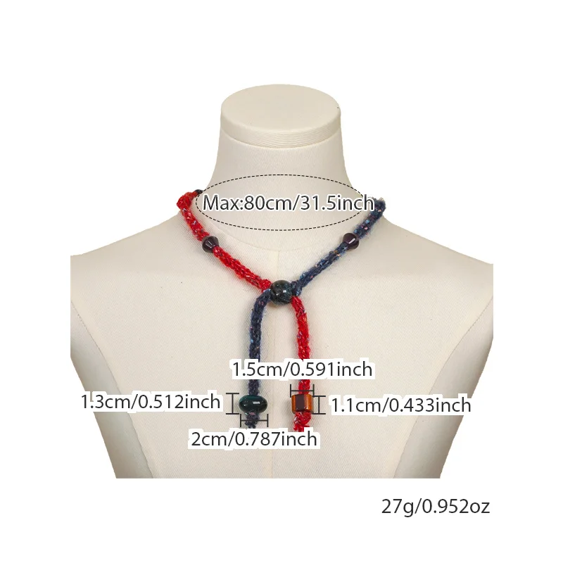 Retro Knit Yarn Beaded Pull-Through Necklace 2025 New Unique Design Sweater Chain Personalized Choker Accessory