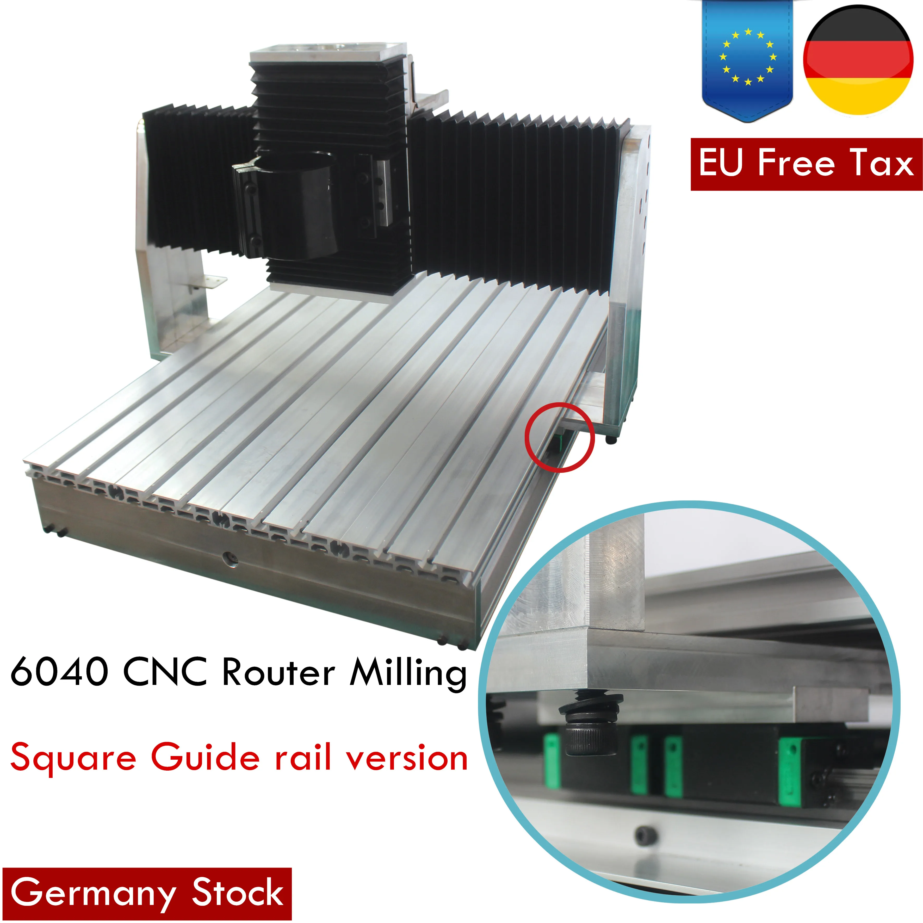 【EU Stock】DIY Aluminum frame Kit 6040 CNC Router Milling Engraving Machine Square Guide rail version with Dust Cover 80mm Clamp