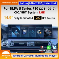 NAVIGUIDE 14.9'' Android13 Wireless Carplay Auto For BMW 5 Series F10 LHD 2011-2017 CIC NBT Car Radio GPS Navi Multimedia Player