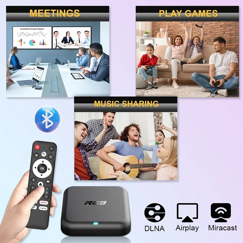 Janmifly R69 Smart TV Box Android 14 Rockchip RK3518 4K Wifi6 3D Google Assistant Netflix YouTube Bluetooth 5.0 Set Top Box