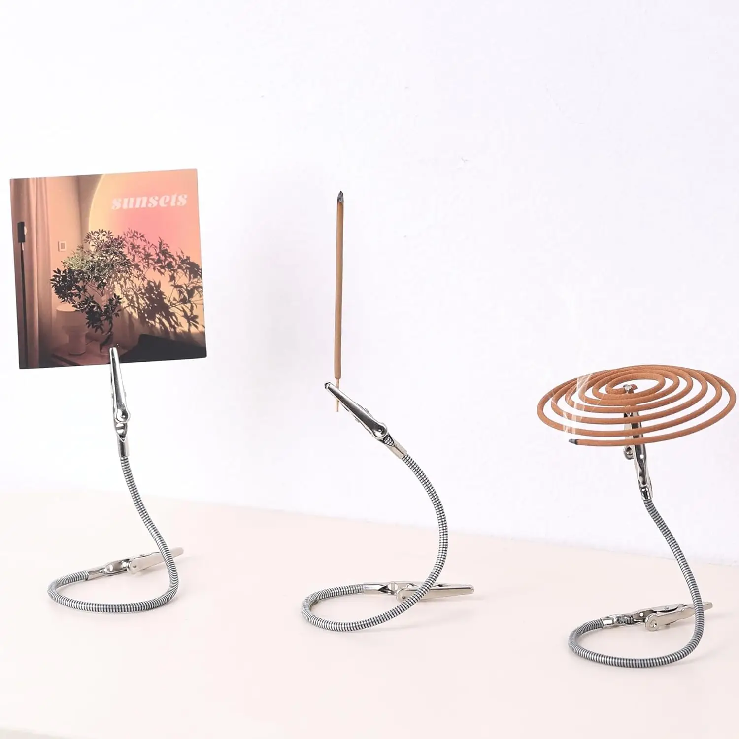 3-Piece Stainless Steel Multi-Function Dual-Head Alligator Clips, Incense Holder, Greeting Card Holder, Mosquito Coil Holder