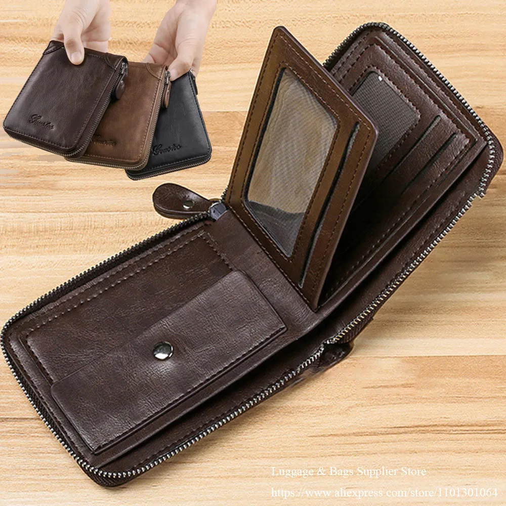 Men's Leather Wallet Casual Zipper Wallets Card Holder Male Synthetic PU Purse Coin Purse Personalized Wallet Men Leather