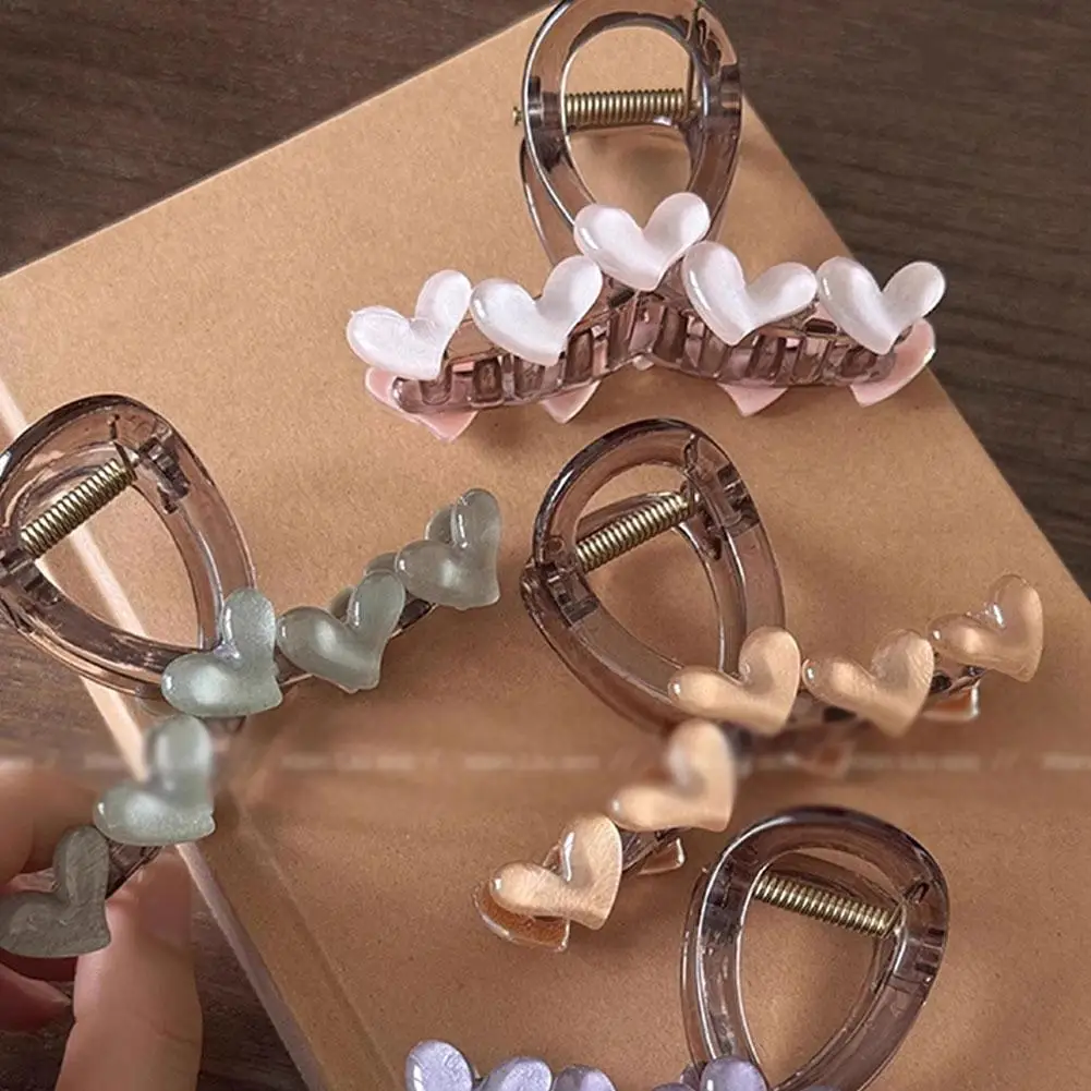 여성용 한국 스위트 반투명 하트 헤어 클로, 우아한 2024, 새로운 머리띠, 패션 상어 클립, 머리핀, 헤어 액세서리