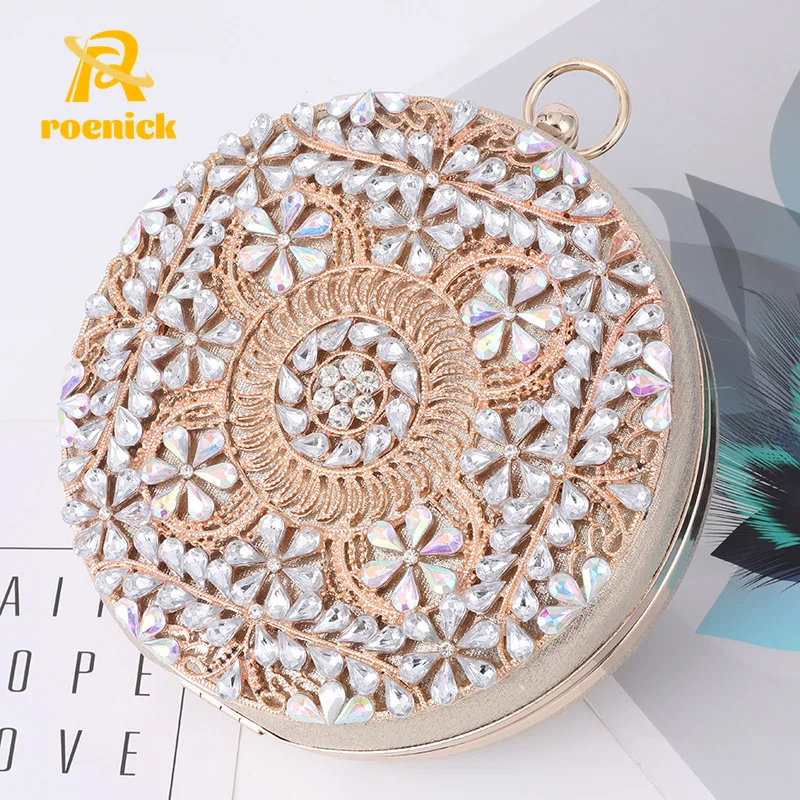 ROENICK Women's Round Beaded Evening Bags with Ring Multifunctional Cosmetic Mobile Purse Day Clutch Designer Luxury Handbags