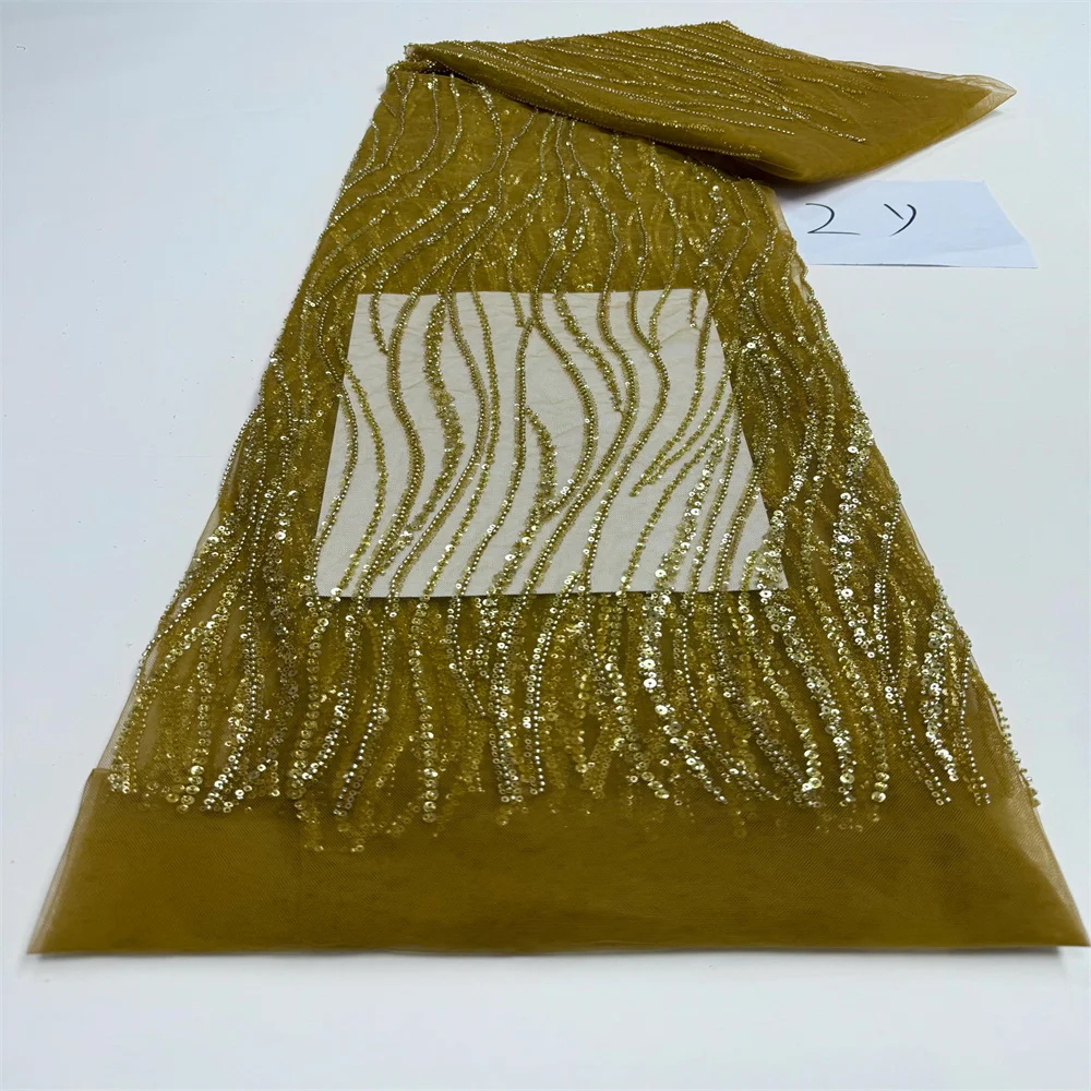 قماش دانتيل خرز أفريقي 2 ياردات ترتر عالي الجودة مواد الزفاف النيجيري أقمشة العريس الفاخرة لخياطة الفساتين