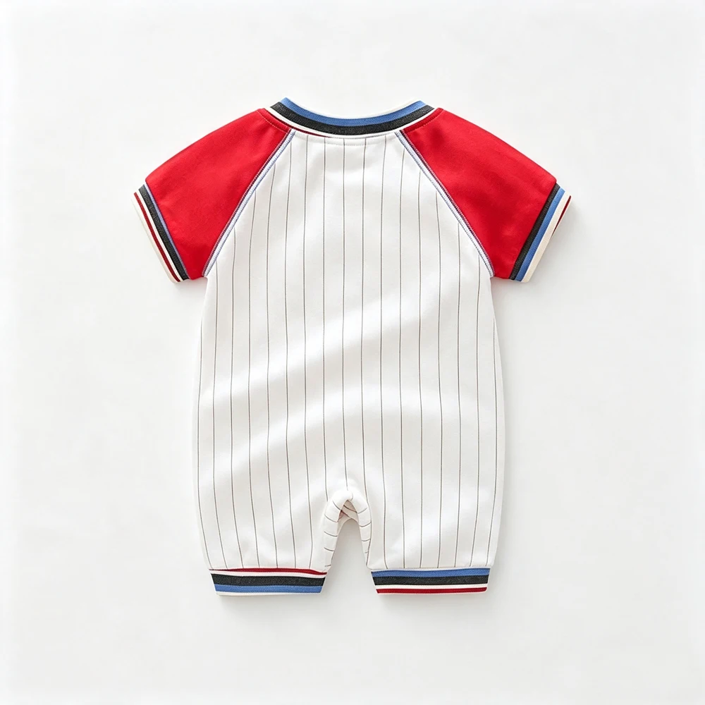 Baby Baseball Romper 0-18 Months Cotton Short Sleeve Striped Jumpsuit Letter Embroidery Infant Bodysuit Newborn Summer Outfit