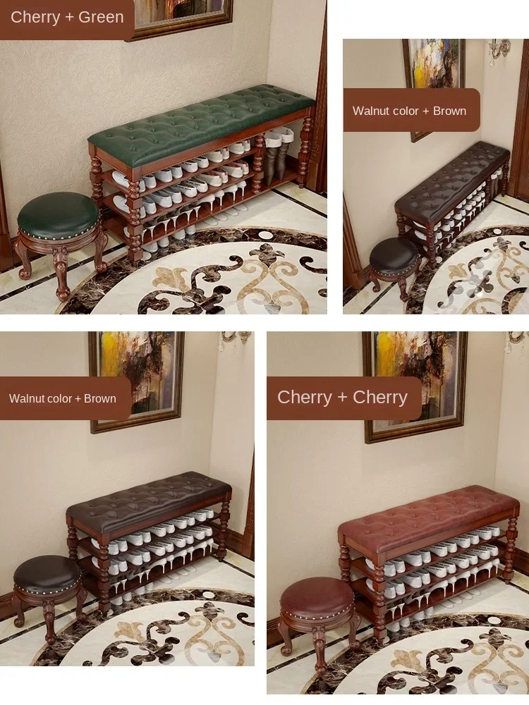 American style solid wood multi-layer shoe rack, simple for home use, can sit at the entrance for storage and storage