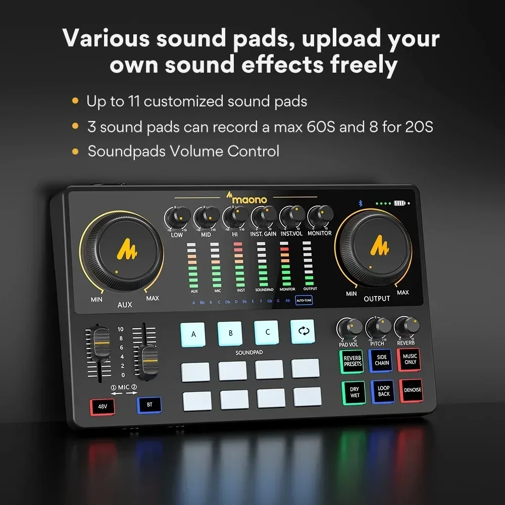 AME2 Audio Interface Sound Card DJ Mixer Integrated Portable Podcast Studio for Recording, Live Streaming, YouTube, Guitar, PC